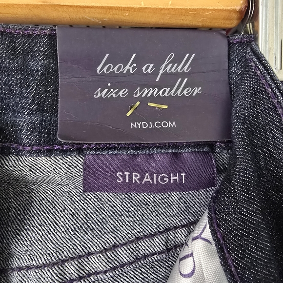 NYDJ Straight Leg Burbank Wash Blue Jeans Embrodered Beaded Pockets - Picture 10 of 13